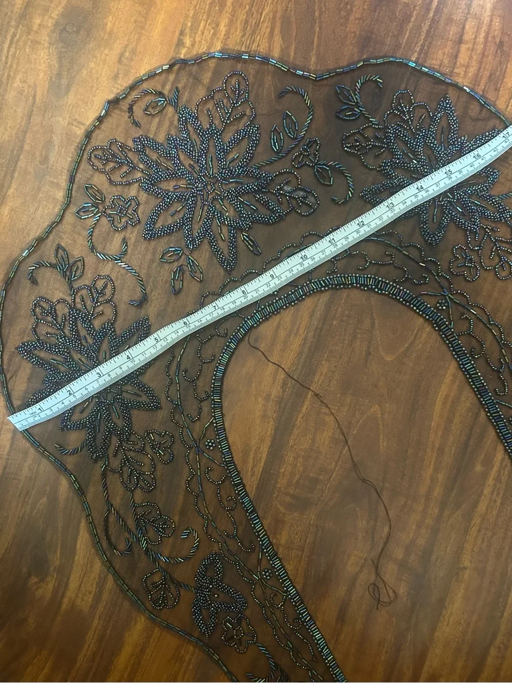 Vintage Iridescent Black Beaded Sheer Floral Scarf / Wrap / Cape Shoulder Cover